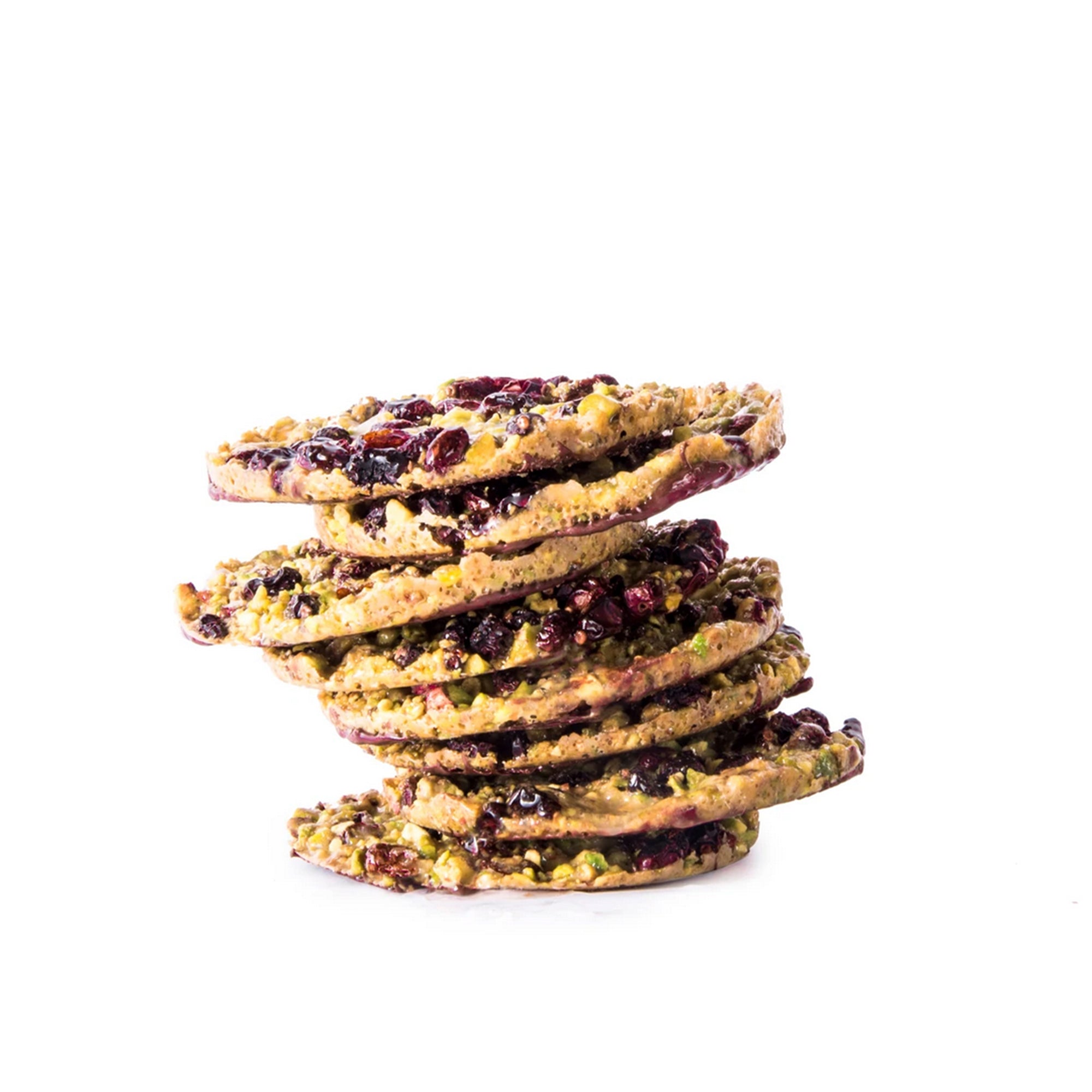 رقائق الفستق الحلبي بالرمّان والشوكولاتة<br> choco pomegranate pistachio thins